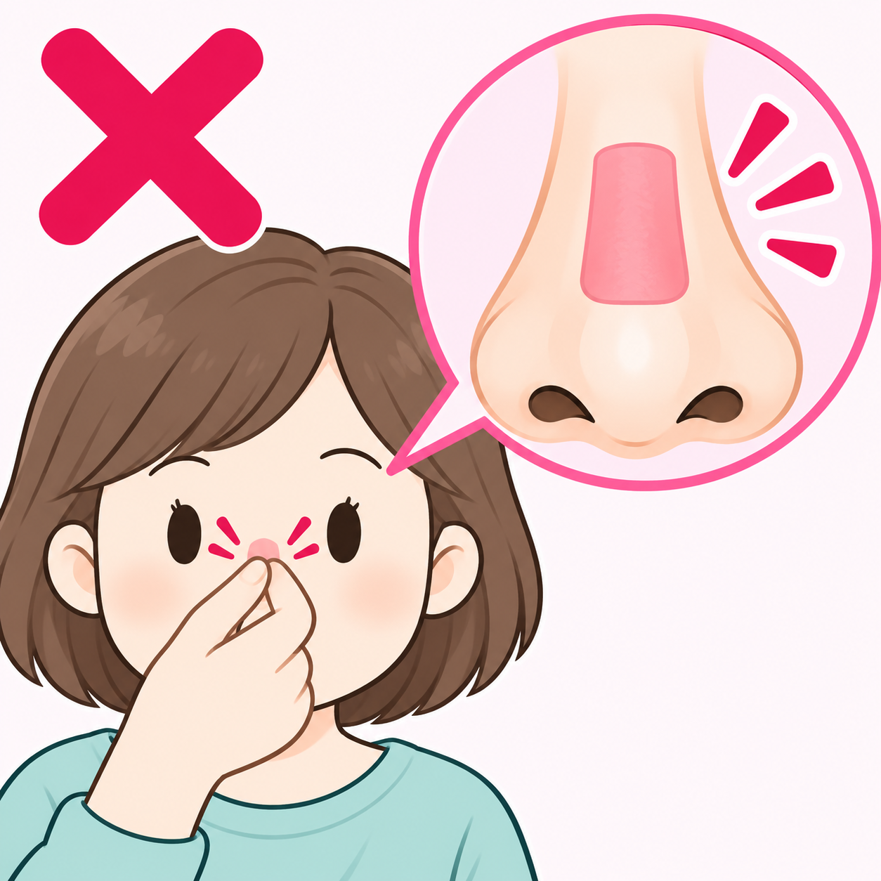 鼻の骨を押さえている間違った鼻血の止め方