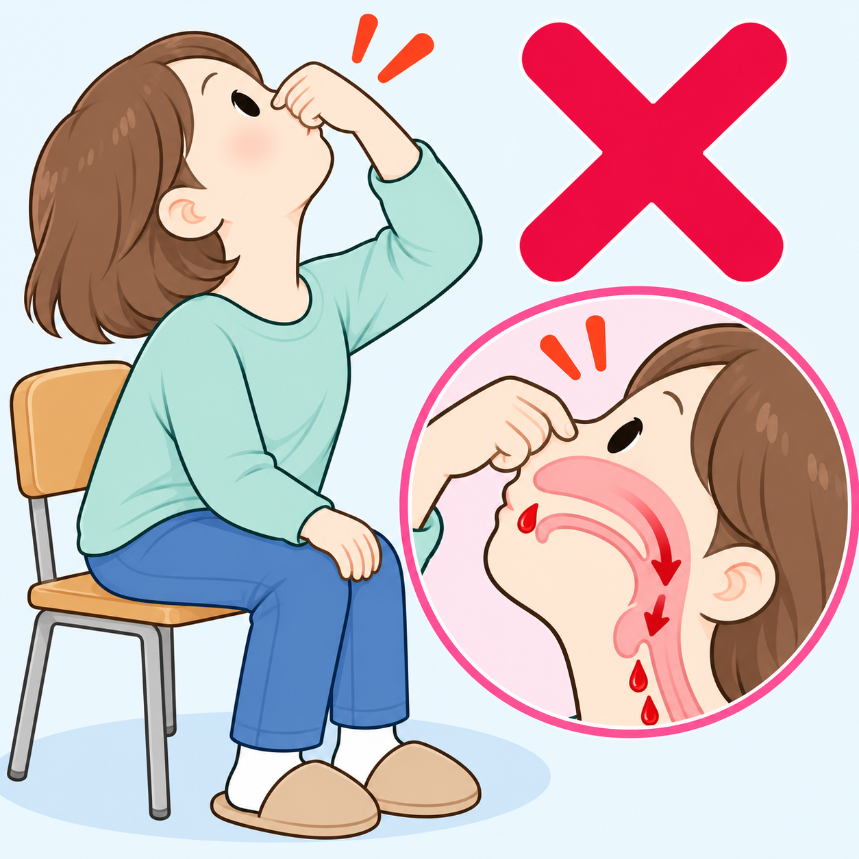 鼻血が出たときに上を向いている間違った姿勢